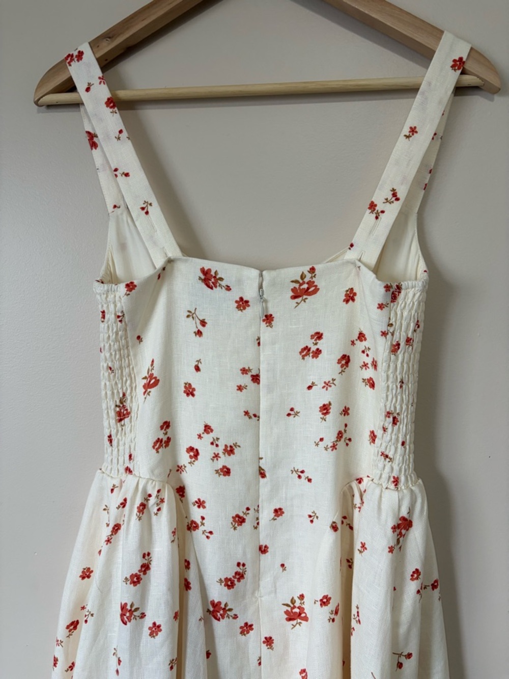 NEW Reformation Birdie Linen Sleeveless Midi Dress Lovie Cream Floral US 0 UK 4 - Picture 11 of 16